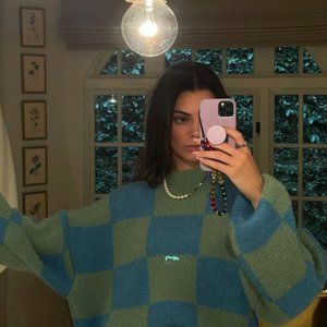 Stine Goya Adonis Sweater - Aqua Blue and Green Checker